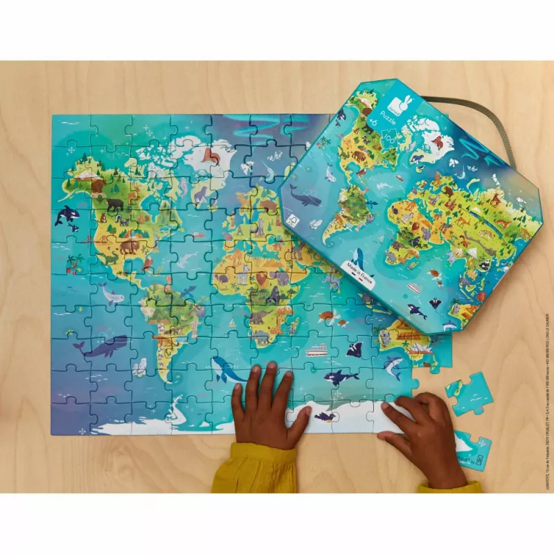 Janod World Map in Suitcase 100-Piece Jigsaw Puzzle