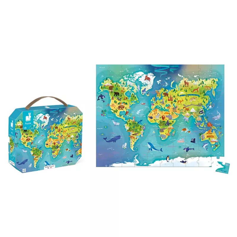 Janod World Map in Suitcase 100-Piece Jigsaw Puzzle