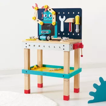 Janod Brico'Kids Robot Wooden Magnetic Workbench Toy for Kids 3+ - 40 Pieces