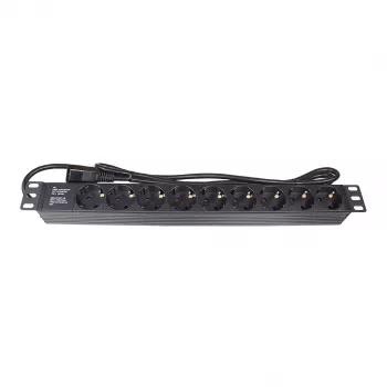 Good Connections GC-N0107 19 inch 1U Strāvas sadalītājs, 9x Schuko ligzdas, IEC C14 spraudnis, 1,8m kabelis, Melns