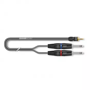 Sommer Cable SC-Onyx 2025 MKII stereo sadalīšanas kabelis, 2 x 1 x 0,25 mm², 3,5 mm stereo spraudnis – 2x 6,3 mm mono spraudņi, HICON, melnā krāsā, 5 m (ON1W-0500-SW)