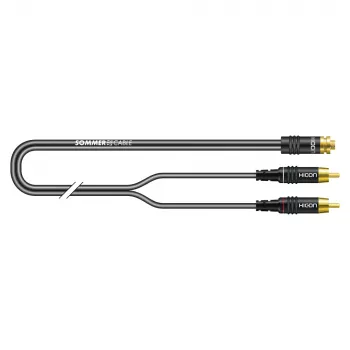 Sommer Cable SC-Onyx 2008 audio adaptera kabelis, 2 x 1 x 0,08 mm², 2x RCA spraudņi – 3,5 mm stereo ligzda, HICON, melnā krāsā, 2,5 m (O84W-0250-SW)