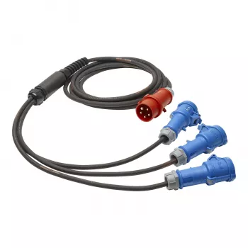Sommer Cable Titanex barošanas sadales kabelis, CEE 16A 5 kontaktu spraudnis – 3x CEE 16A 3 kontaktu ligzda, H07RN-F 5 x 2,5 mm², MENNEKES, melnā krāsā, 5 m (GSH4-525H0500)