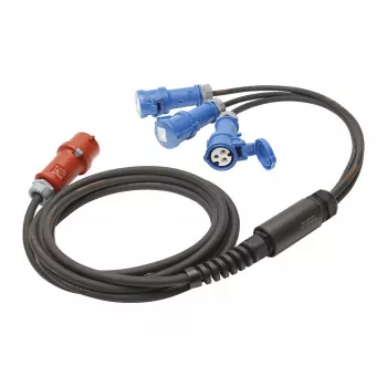 Sommer Cable Titanex barošanas sadales kabelis, CEE 16A 5 kontaktu spraudnis – 3x CEE 16A 3 kontaktu ligzda, H07RN-F 5 x 2,5 mm², MENNEKES, melnā krāsā, 5 m (GSH4-525H0500)