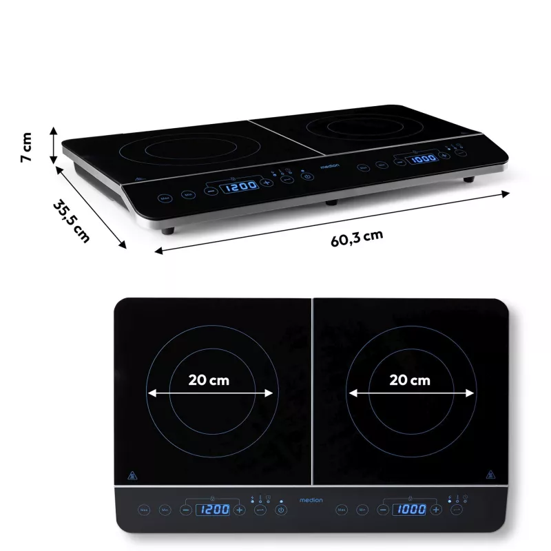 MEDION LIFE Double Induction Cooktop MD 15324 (Black, 3500 Watt, 2x Ø 20cm)