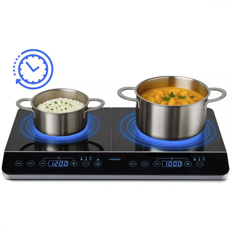 MEDION LIFE Double Induction Cooktop MD 15324 (Black, 3500 Watt, 2x Ø 20cm)