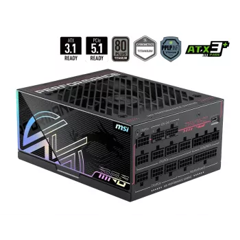 MSI MPG Ai1300TS PCIE5 1300W ATX 3.0 80 PLUS Gold Full Modular Barošanas bloks, Melns
