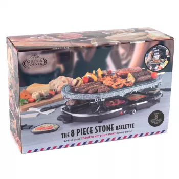 Giles & Posner EK1872GV2VDE Galda akmens raklešu grils - 1200W, 8 personām, melns/pelēks