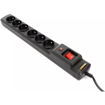 Accura Premium Crux Pārsprieguma aizsargs ar 6 kontaktligzdām 3,0m Melns