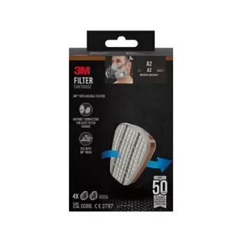 3M 6055 A2 gāzes filtrs respiratoriem, 4 pāri (8 filtri), EN 14387:2004 + A1:2008