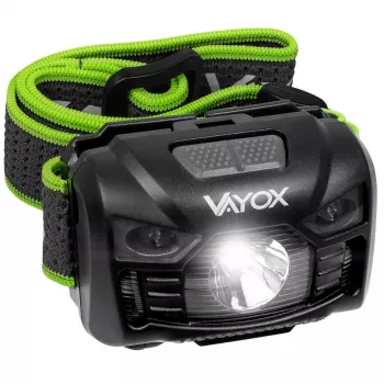 VAYOX VA0020 uzlādējams galvas lukturis, 170 lm, kustības sensors, 1200 mAh, USB-C, IP66, melnā krāsā