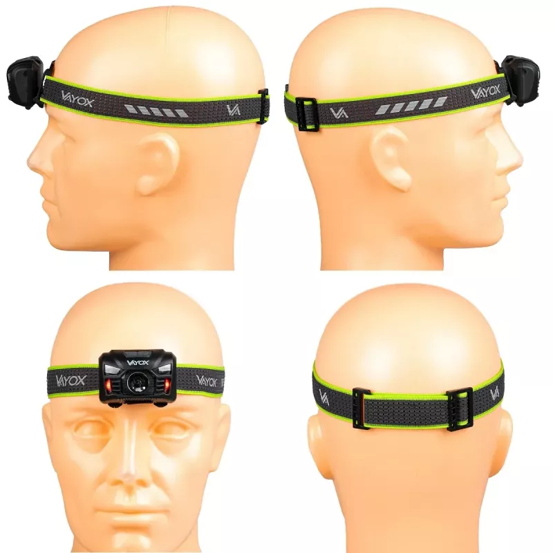 VAYOX VA0020 uzlādējams galvas lukturis, 170 lm, kustības sensors, 1200 mAh, USB-C, IP66, melnā krāsā