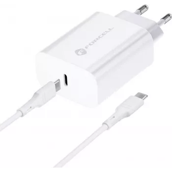 FORCELL F-ENERGY TFK-TC-25WPD USB-C Wall Charger 25W PD QC 3.0 ar USB-C uz USB-C kabeli 3A Balts