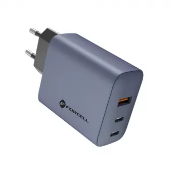 FORCELL F-ENERGY GaN VT-42B sienas lādētājs 2x USB-C + USB-A PD QC4.0 4A 65W Pelēks