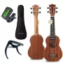 MOZOS GECKO Soprano Ukulele komplekts - dabīgs koks, 12 frets, neilona stīgas, iekļauts maciņš, skaņotājs, mediatori, siksna, rezerves stīgas, tīrīšanas drāniņa