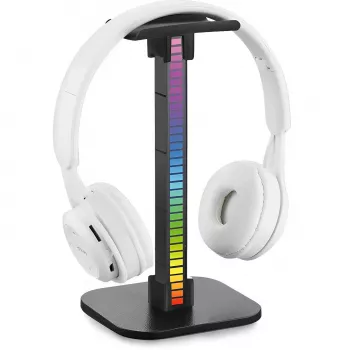 MOZOS D11 RGB LED Headphone Stand ar USB Hub un Audio Ligzdu