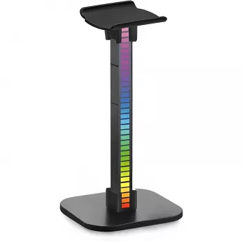 MOZOS D11 RGB LED Headphone Stand ar USB Hub un Audio Ligzdu