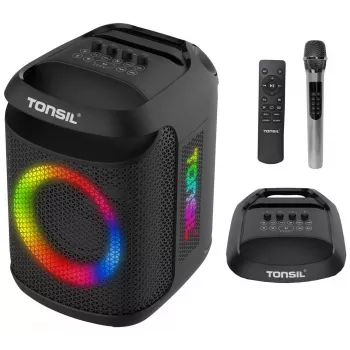 Tonsil Party Dance 800 Portatīvais Bluetooth Party Skaļrunis ar Karaoke, Disco LED, 80W RMS, 2x8 inch Zemfrekvences Skaļruņi, Melns
