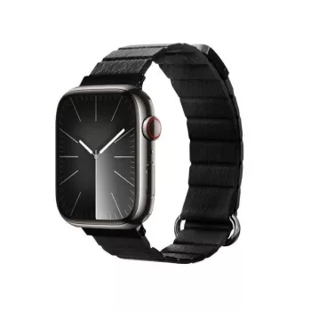 Crong Eclipse Īstas ādas magnētiskā cilpa Apple Watch 44/45/46/49 mm (Melna)