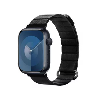 Crong Eclipse Īstas ādas magnētiskā cilpa Apple Watch 44/45/46/49 mm (Melna)