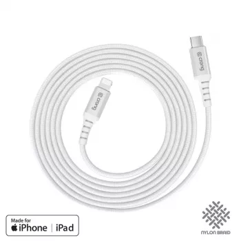 Crong Armor Link USB-C uz Lightning ātrās uzlādes MFi kabelis 150cm Balts