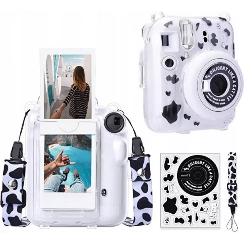 LOVEINSTANT Maciņš Fujifilm Instax Mini 12 ar Uzlīmēm – Govs Raksts