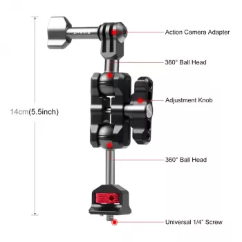 PULUZ Magic Arm 1/4 inch Mount for GoPro / SJCAM / Xiaomi / DJI / Insta360 PU842B