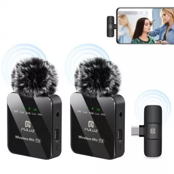 PULUZ PU648B 2x Bezvadu Lavaljē Mikrofons USB-C viedtālruņiem, planšetēm, klēpjdatoriem - 2.4GHz, Omnidirekcionāls, Plug and Play