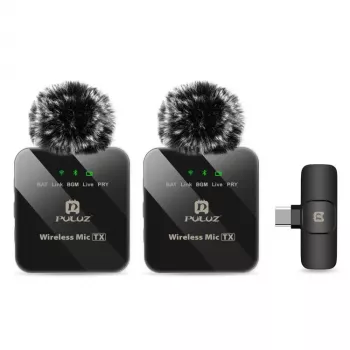 PULUZ PU648B 2x Bezvadu Lavaljē Mikrofons USB-C viedtālruņiem, planšetēm, klēpjdatoriem - 2.4GHz, Omnidirekcionāls, Plug and Play