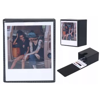 LOVEINSTANT Foto glabāšanas kaste 100 fotogrāfijām – saderīga ar Fuji Instax Wide, Square, Polaroid 600, Now – Melna ar skata logu