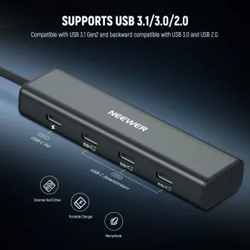 NEEWER PS020E USB-C Hub 4-in-1 ar 5x USB-C 10Gbps 100W PD, Cold Shoe Mount un 1/4 inch vītni