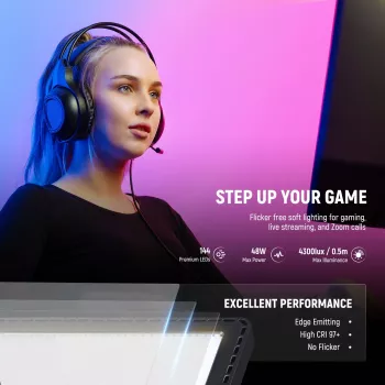 NEEWER GL1C RGB LED Video Light Panel 48W with Adjustable Light Stand, CRI≥97, 2.4G Remote & App Control for Streaming Gaming