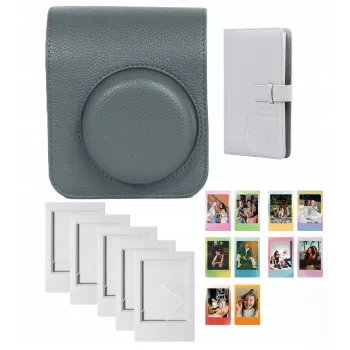 LOVEINSTANT 4-in-1 komplekts: Aizsargmaciņš, Fotoalbums (96 fotogrāfijām), Rāmīši un Uzlīmes Fujifilm Instax Mini 41 - Pelēks