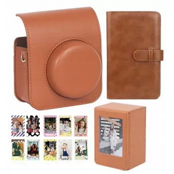LOVEINSTANT 4-in-1 komplekts: kameras maciņš, fotoalbums, glabāšanas kaste, uzlīmes Fuji Instax Mini 41 - Brūns