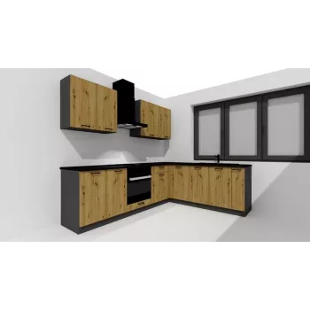STOLKAR Cosmo Design ANIKA Kitchen Furniture Set, Artisan Oak/Graphite 2.0/2.6