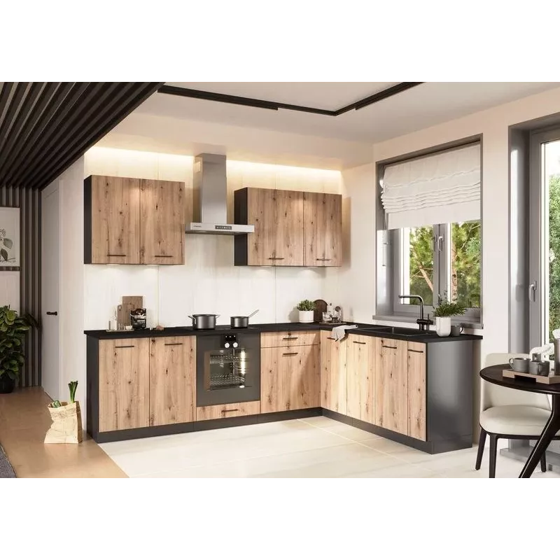 STOLKAR Cosmo Design ANIKA Kitchen Furniture Set, Artisan Oak/Graphite 2.0/2.6