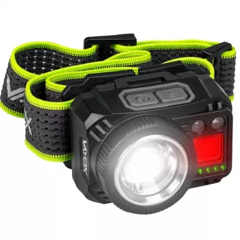 VAYOX VA0098 uzlādējams galvas lukturis, 500 lm, tālummaiņa, kustības sensors, hibrīda barošana (1200 mAh / AAA)