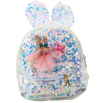 LEAN Bērnu mugursoma ar secīgiem un truša ausīm Balta 22cm 4.4L