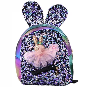 LEAN Bērnu mugursoma ar vizuļiem un truša ausīm Dark Colorful 22cm 4.4L
