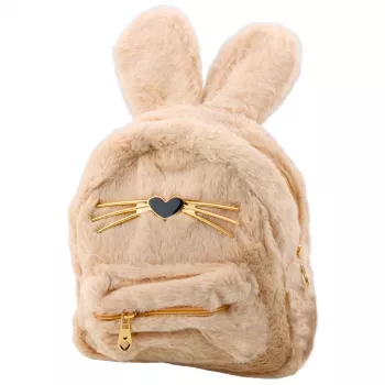 LEAN Children's Backpack Furry Plush Rabbit Ears Nose Whiskers Beige 3L 22cm