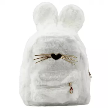 LEAN Children's Backpack Furry Plush Rabbit Ears Nose Whiskers White 3L 22cm