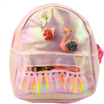 LEAN TOYS bērnu mugursoma Gulbji mežģīņu rotājumi Rozā 22cm 2.8L