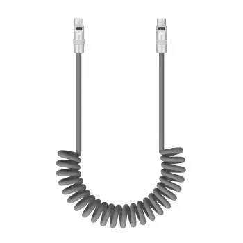 Newell USB-C to USB-C kabelis 100W, 1.5m, Silikons, Spirālveida, Pelēks