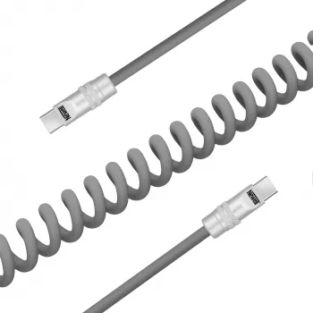 Newell USB-C to USB-C kabelis 100W, 1.5m, Silikons, Spirālveida, Pelēks