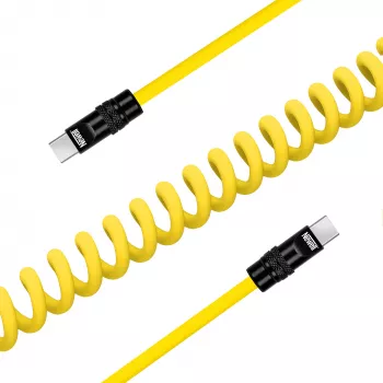 Newell USB-C to USB-C Cable 100W, 1.5m, Silicone, Coiled, Yellow-Black
