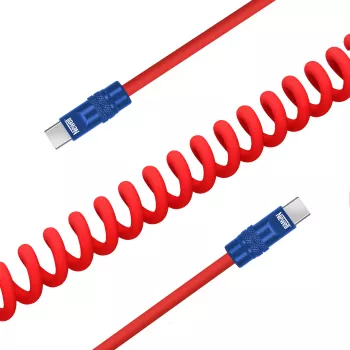Newell USB-C to USB-C kabelis 100W 1.5m Silikona Spirālveida Sarkani-Zils