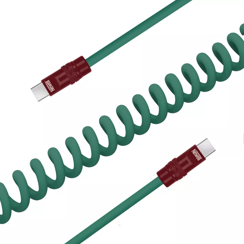 Newell USB-C to USB-C Cable 100W, 1.5m, Silicone, Coiled, Green-Burgundy