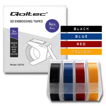 Qoltec Set of 4 Embossing Tapes for DYMO Omega | 9mm x 3m | 4 Colours | Self-Adhesive