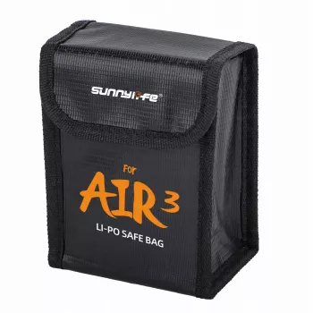 SUNNYLIFE Fireproof LiPo Battery Safe Bag for DJI Air 3 / 3S – Holds 2 Batteries, Black