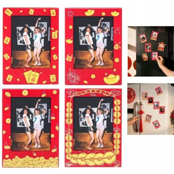 LOVEINSTANT 4x Magnetic Photo Frame for Instax Mini, Red/Gold